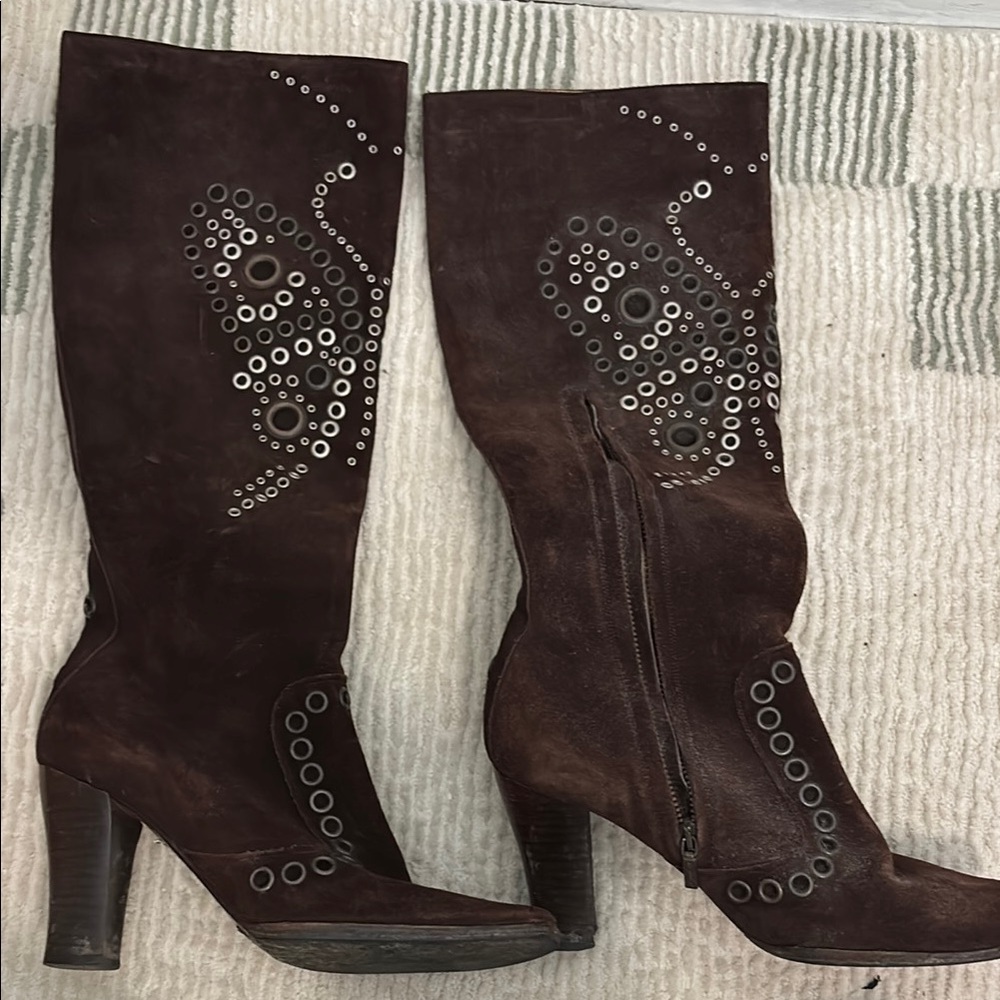 Dolce & Gabbana Brown Heeled Boots with Rhinestone Embellishments